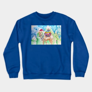 Cute Santa LLama Christmas Watercolor Crewneck Sweatshirt